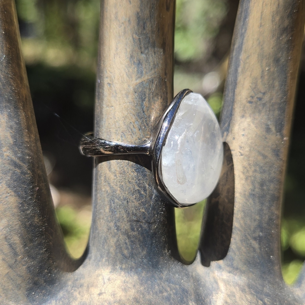 Moonstone Natural HUGE 24k Sterling & Rhodium Ring Sz8 - Picture 6 of 8